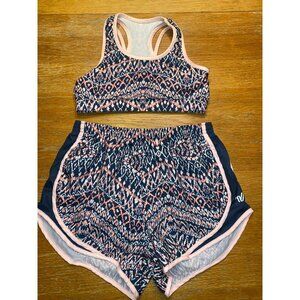 Womens Ikat Print Racerback Sports Bra & Shorts Set